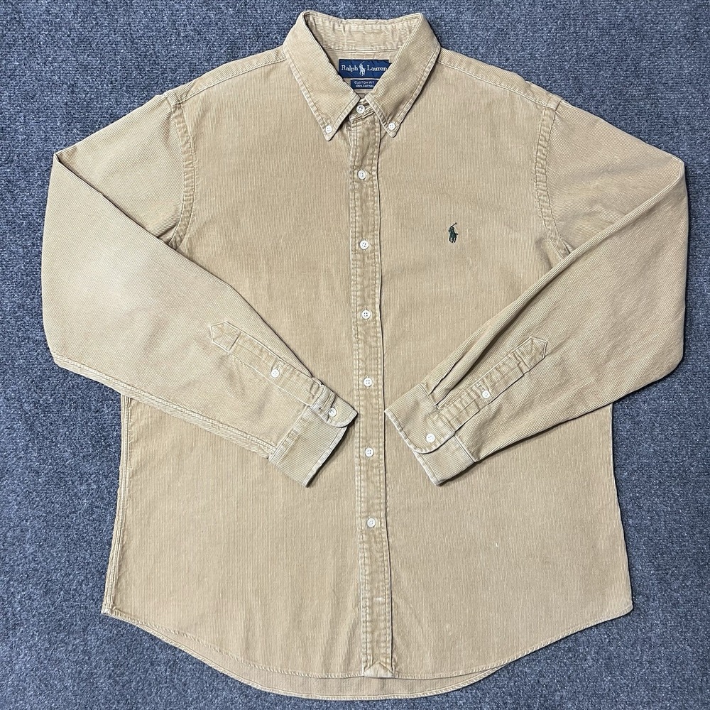 Ralph Lauren Men's Corduroy Shirt XL Custom Fit Tan Button Down Pony